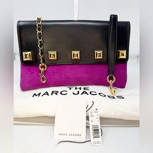Marc Jacobs Studded Suede/Leather Crossbody or Clutch in Berry/Gold/Black